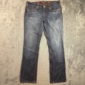 Fragile Jeans Womens 11 Y2K Bootcut Low Rise Dark Wash Denim Orange Stitching